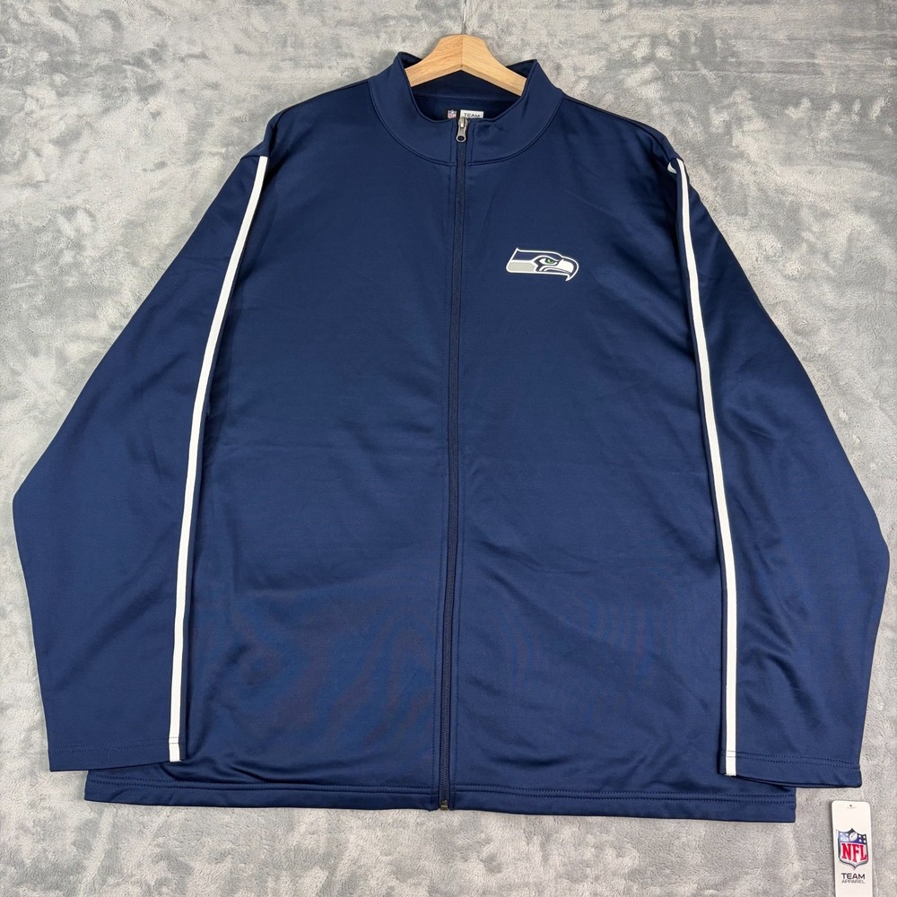Seattle Seahawks Mens 3XL Navy Blue Full Zip Track Jacket Stripe NFL Team NWT